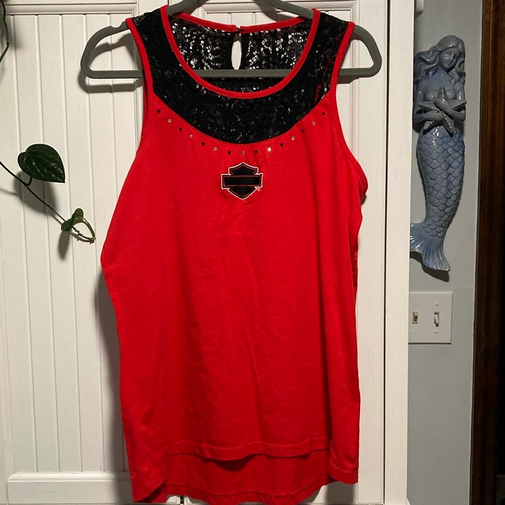Harley-Davidson Red Tank with Black Sequin Accent